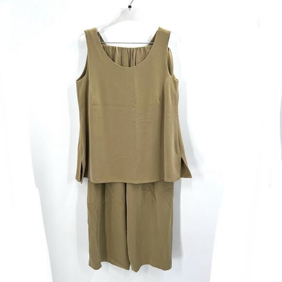 ASIATICA Olive Green Lagenlook 2 Piece Set Silk Tank & Wide Leg Pants Size 18 - Picture 2 of 9